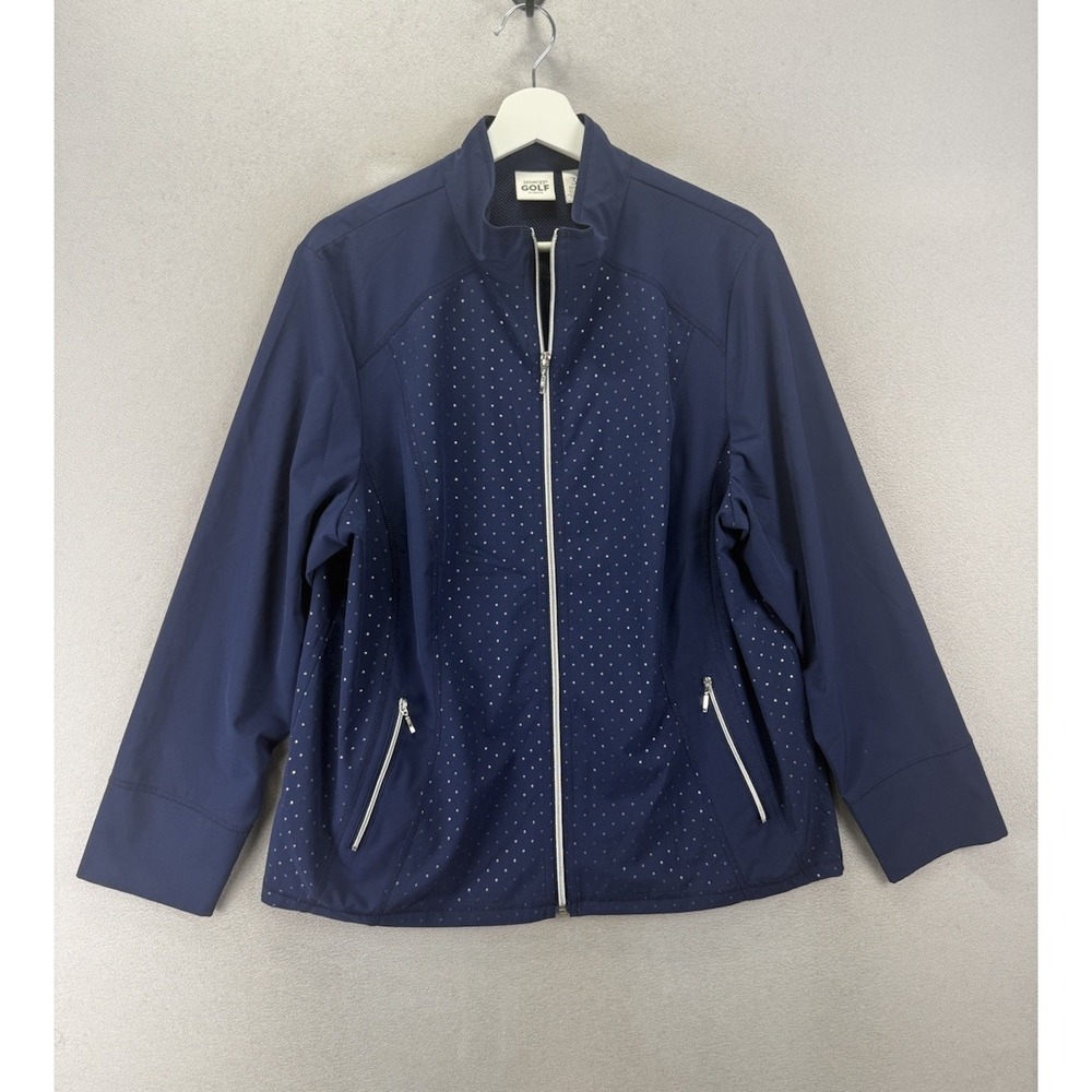 Chico's Zenergy Golf Jacket Size 3 XL Navy Blue Full Zip Perforated Stretch